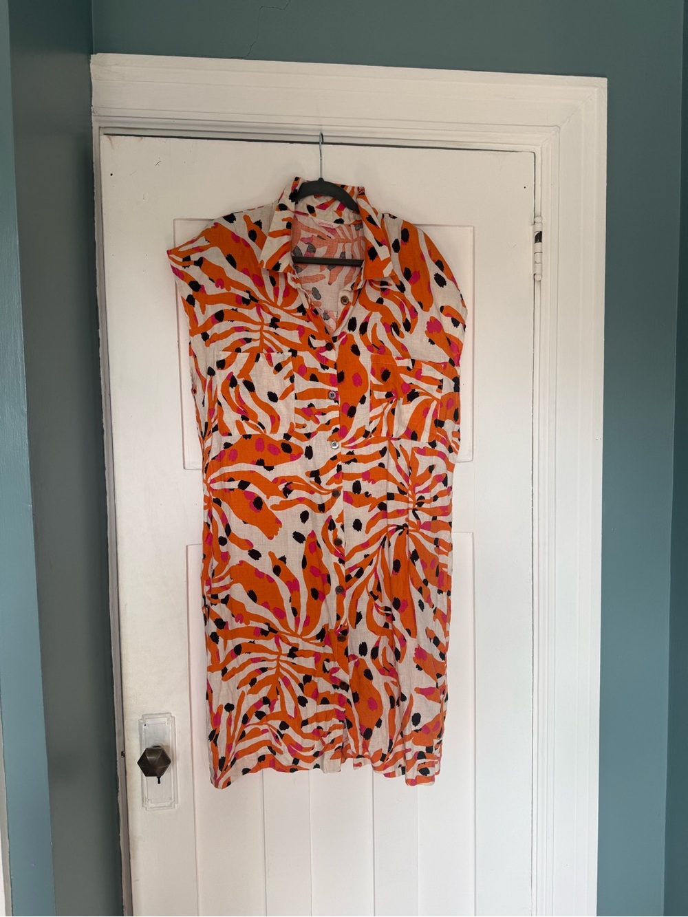 gorman Orange and Pink Abstract Print Sleeveless Shirt Dress